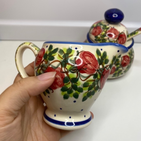 Polish Pottery Sugar bowl and creamer From Zaklady Ceramiczne Boleslawiec Unikat - Picture 3 of 14